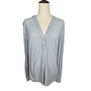 James Perse Henley Shirt Size 4 XL Light Blue Grey Slub Knit Long Sleeve V-Neck